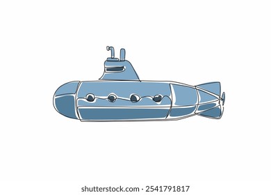 Single continuous line drawing the submarine with four porthole. Marine and freshwater science. Deep sea support vehicle. Maneuverability. National Submarine Day. One line design vector illustration