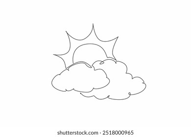 Single continuous line drawing the sun is covered by clouds. The weather quite sunny all day. Use sunscreen to protect from sunburn. National Weatherperson's Day. One line design vector illustration