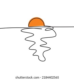 Single continuous line drawing of sunrise over the sea. Vetor illustration of sun over sea. Isolated on a white background. Editable vector for icon, symbol, logo, web banner and poster. Eps 10. 