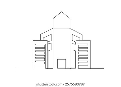 Single continuous line drawing Sustainable architecture business. Building architecture property isolated minimalism concept. Dynamic one line graphic design vector illustration on white background