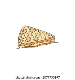Single continuous line drawing sweet waffles store logo label. Emblem breakfast food restaurant concept. Modern one line draw design garphic vector illustration for cafe, shop or food delivery service
