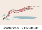 Single continuous line drawing of swimming jump. Swimmer man dive into swimming pool. Competitive start. Healthy lifestyle concept. Trendy one line draw design graphic vector illustration