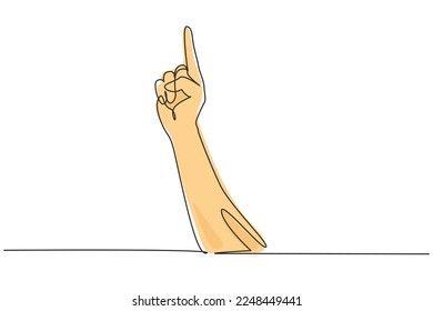 Single continuous line drawing symbol of victory or champion. Number one hand count. Learn to count numbers. Concept of education for children. Dynamic one line draw graphic design vector illustration