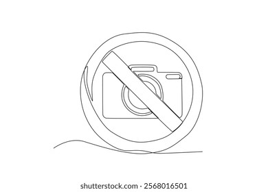Single continuous line drawing of symbol prohibit taking photos.One line draw graphic design vector illustration
