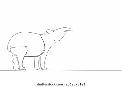 Single continuous line drawing tapir pose. Land mammal native to South America. Its food is young leaves. The nose functions to take in food. World Tapir Day. One line design vector illustration