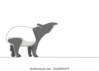 Single continuous line drawing tapir pose. Land mammal native to South America. Its food is young leaves. The nose functions to take in food. World Tapir Day. One line design vector illustration