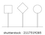 Single continuous line drawing template, set of road signs, Traffic signs on white background. Vector illustration.
