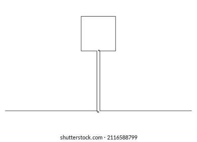 Single continuous line drawing template of square road sign. One line draw vector illustration.