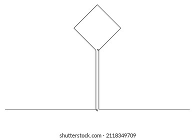 Single continuous line drawing template of square road sign. One line draw vector illustration.