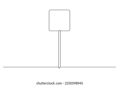 Single continuous line drawing template of square road sign. One line draw vector illustration.