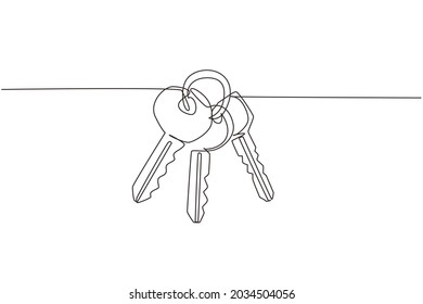 Single continuous line drawing three keys from apartment  House apartment rental for sale  The concept privacy  security   protection  Dynamic one line draw graphic design vector illustration