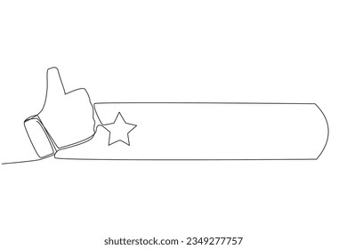 Single continuous line drawing thumbs up next to one star. Star rating. Bad review. Feedback concept. Buyer experience. Customer review rating. Ecommerce. Cosmic galaxy. One line vector illustration
