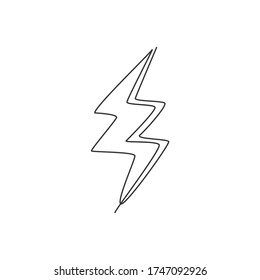 Single continuous line drawing thunder light bolt logo label  Energy power up lightening icon label concept  Modern one line draw graphic design vector illustration