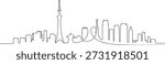 Single continuous line drawing of Tokyo city skyline, Japan. Famous city scraper and landscape. World travel concept home wall decor poster print art. one line Icon drawing
