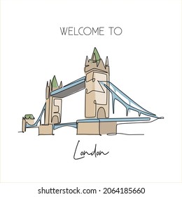 Single continuous line drawing Tower Bridge landmark. Iconic beauty place in London, United Kingdom. World travel home decor wall art poster print concept. One line draw design vector illustration