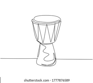 Dibujo de una sola línea de tambor étnico africano tradicional, djembe. Concepto moderno de instrumentos de música de percusión diseño gráfico gráfico de tracción de una línea