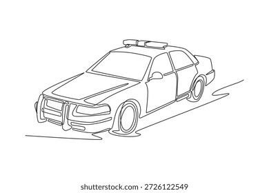 Línea continua única que dibuja el coche interceptor tradicional de la policía. Barra de luz de emergencia superior, marco robusto construido para patrulla y persecuciones de alta velocidad. Una línea dibuja la Ilustración vectorial del Diseño gráfico