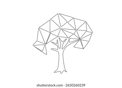 Single continuous line drawing tree with leaves made of digital symbol connection lines. Environmentally friendly technology. Modern. For future. Tree Concept. One line design vector illustration