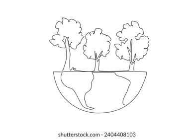 Single continuous line drawing the trees are numerous and grow abundantly. Take care not to be contaminated. For better oxygen quality. World environment day. One line design vector illustration