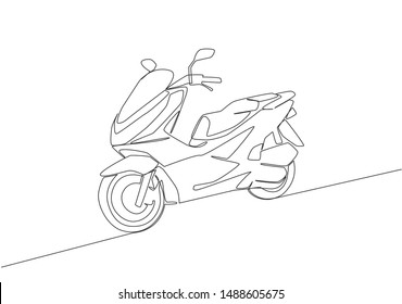 Single continuous line drawing of trendy luxury Asian underbone motorbike logo. Automatic scooter motorcycle concept. One line draw design vector illustration