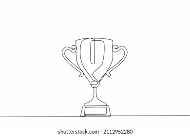 Single continuous line drawing trophy cup. Champion trophy, sketch cup, sport award. Winner prize, champions celebration winning concept. Dynamic one line draw graphic design vector illustration