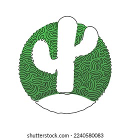 Single continuous line drawing tropical thorny cactus plant. Printable decorative cacti houseplant for home decor wallpaper ornament. Swirl curl circle background style. One line draw design vector