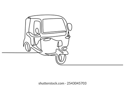 Single continuous line drawing Tuk Tuk Thailand is often used by tourists, Bajaj Tuk Tuk Minimalist Line Art. Continuous line drawing of traditional Bangkok transportation