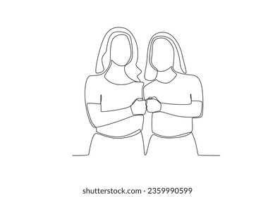 Single continuous line drawing of two girlfriends high-fiving
