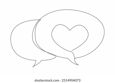 Línea continua única dibujando dos llamadas apiladas, una de las cuales tiene un símbolo de corazón. Expresión de sentimientos. Elogios. Cariño. Amor. Día Nacional de los Guionistas. Ilustración vectorial de diseño de una línea