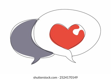 Línea continua única dibujando dos llamadas apiladas, una de las cuales tiene un símbolo de corazón. Expresión de sentimientos. Elogios. Cariño. Amor. Día Nacional de los Guionistas. Ilustración vectorial de diseño de una línea