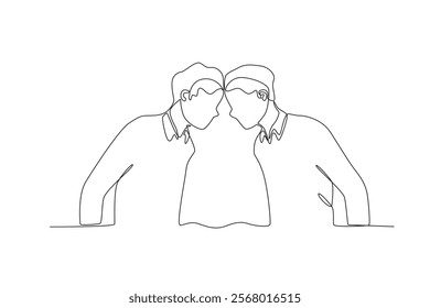 Single continuous line drawing of two men fighting in a public place.One line draw graphic design vector illustration
