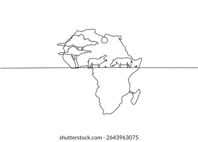 Uma única linha contínua desenhando dois hipopótamos lutando no meio do continente africano. Tem a capacidade de correr muito rápido na água. Dia Mundial da África. Ilustração de vetor de design de uma linha