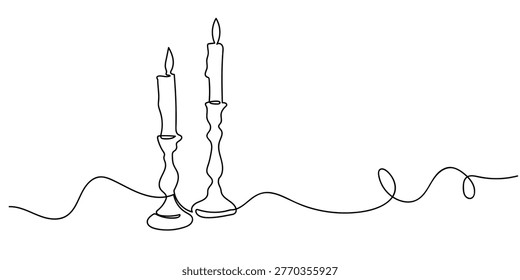 Single continuous line drawing of two candlesticks. One line design vector illustration 