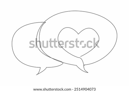 Single continuous line drawing two stacked callouts, one of which has a heart symbol. Expression of feelings. Praise. Affection. Love. National Screenwriters Day. One line design vector illustration