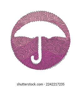 Single continuous line drawing umbrella icon. Summer or fall fashion accessory. Autumn weather forecast logo. Rain protection. Swirl curl circle background style. One line draw graphic design vector