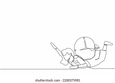 Una línea continua dibujando a una infeliz mujer de negocios bajo una pesada carga de reloj. Se enfatizó a los trabajadores que trabajan bajo presión para completar la fecha límite del proyecto empresarial. Ilustración vectorial de diseño de líneas de una línea