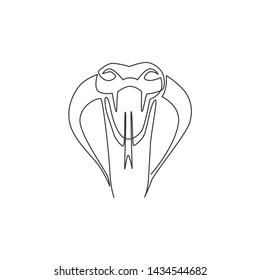 Single continuous line drawing of venomous snake for business logo identity. Deadly scary king cobra mascot concept for company brand icon. Dynamic one line draw design vector graphic illustration