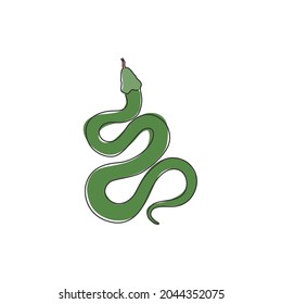 Single continuous line drawing of venomous snake for business logo identity. Deadly black mamba mascot concept for company brand icon. Modern one line draw design graphic vector illustration