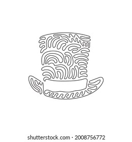 Single continuous line drawing vintage top hat. Cylinder hats. Old fashioned clothes. Elegant hat. Gentleman style. Man retro Costume. Swirl curl style. One line graphic design vector illustration
