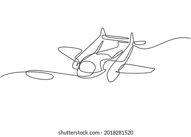 Modelos de aviones vintage de trazado continuo único. Avión de motor retro con icono de hélice. Aviones monoplano y biplano. Transporte aéreo. ilustración vectorial de diseño gráfico de una línea