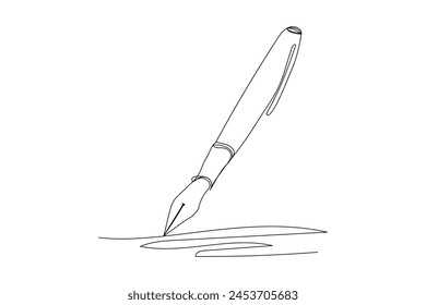 Single continuous line drawing of vintage pen. Back to school minimalist style. Education concept. Modern one line draw graphic design vector illustration