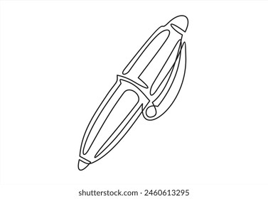 Single continuous line drawing of vintage ballpoint. Pen icon. Back to school minimalist style. Education concept. Modern one line draw graphic design vector illustration