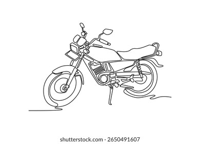 Línea continua única que dibuja la vieja motocicleta retro de la vendimia en el fondo blanco. Motocicleta ciudadana urbana asiática comunitaria para la actividad rutinaria. Ilustración vectorial de Diseño gráfico de dibujo dinámico de una línea