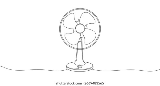 Einzelne durchgehende Linie Zeichnung des elektrischen Vintage-Tischventilators. Haushaltsgerätekonzept. Modernes einzeiliges grafisches Design, Vektorgrafik.