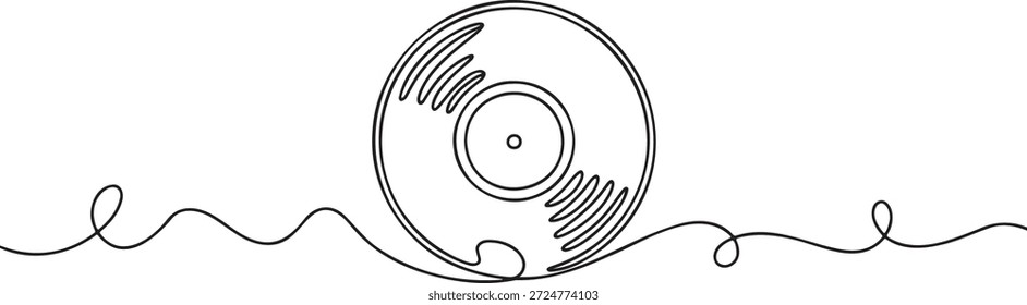 Einzelne durchgehende Linie Zeichnung von Vintage Grammophon Vinyl Schallplatte Retro-Musik-Player moderne Kunst Konzept Minimalismus Stil Illustration der Tonwiedergabe Technologie klassische analoge Audio-Media Element Welle Form Element