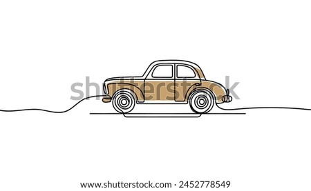 Single continuous line drawing in vintage retro car.