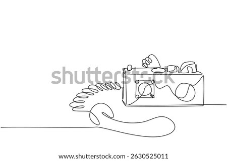 Single continuous line drawing vintage military radio with the receiver placed underneath. Like a satellite phone. Helpful. Amateur Radio Military Appreciation Day. One line design vector illustration