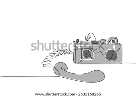 Single continuous line drawing vintage military radio with the receiver placed underneath. Like a satellite phone. Helpful. Amateur Radio Military Appreciation Day. One line design vector illustration