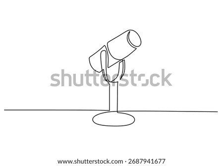 Single continuous line drawing of a vintage microphone. Podcast, radio, and voice recording concept. Simple one outline design for vector illustration and element use.