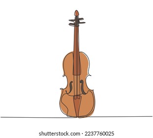 Single continuous line drawing of violin on white background. Trendy stringed music instruments concept one line draw design graphic vector illustration